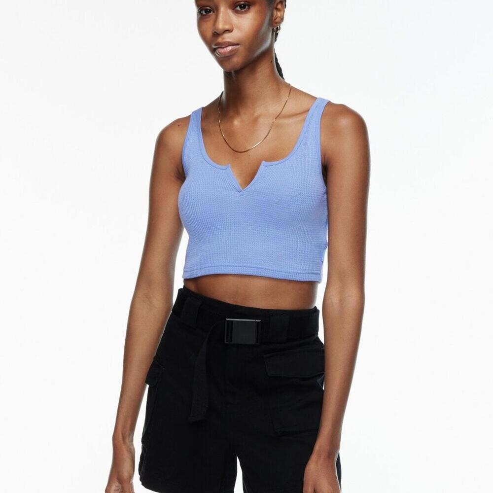Aritzia TNA Waffle Notch Crop Tank Top - Blue - XL